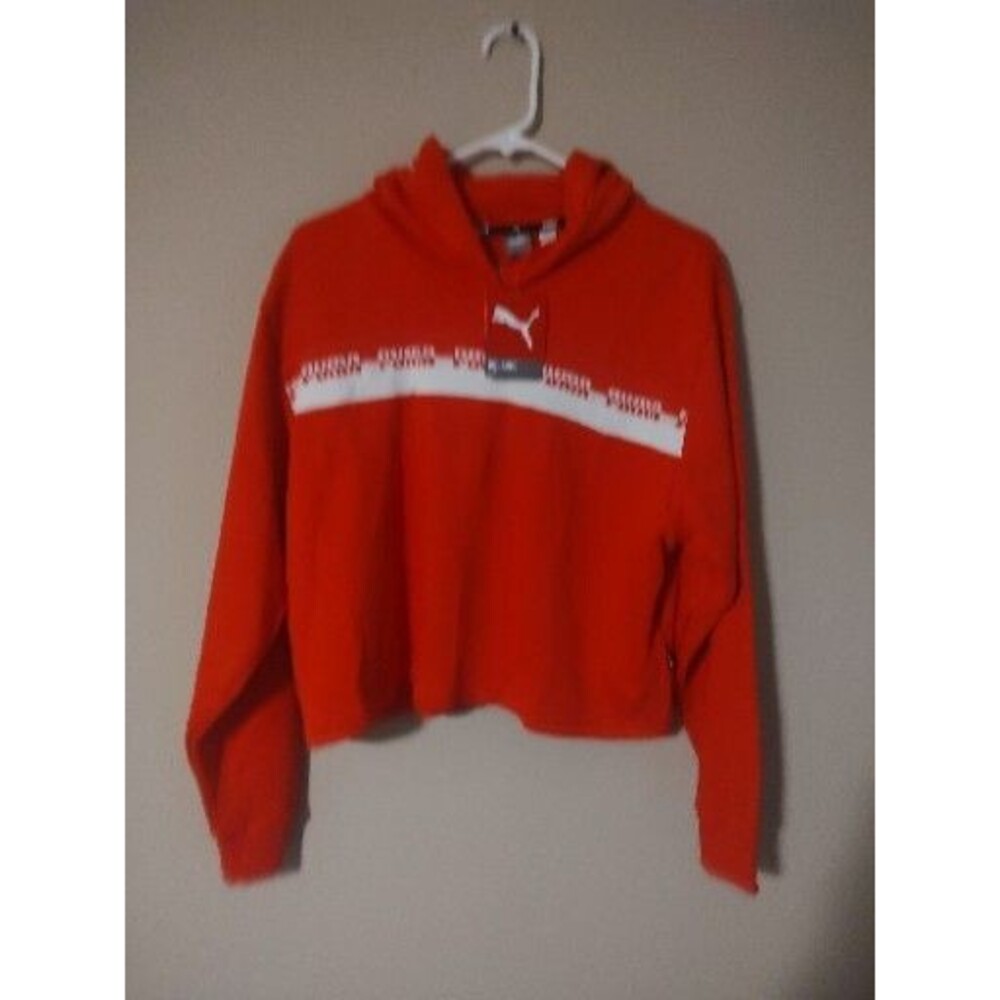 Puma Sweater Hoodie Women’s Large Red Crop Relaxed Fit Pullover New